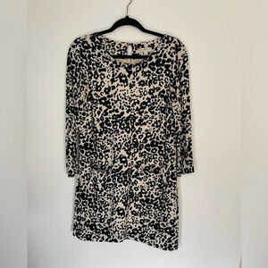 J. Crew Jules Leopard Print Lightweight Cream Black Dress‎